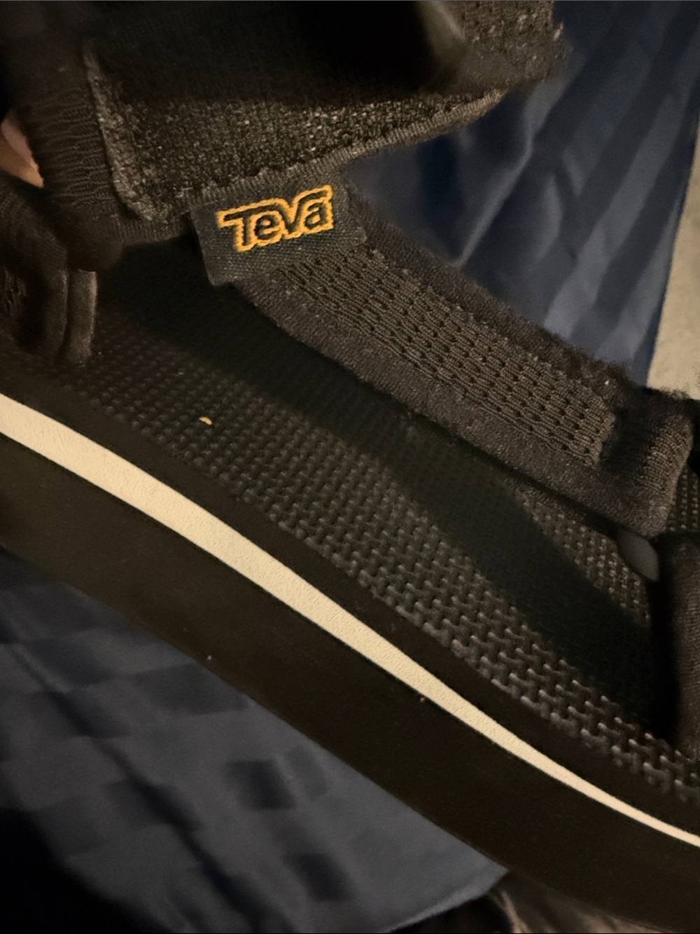 Teva Black platform Sandals with White Stripe and Yellow Logo